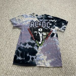 ACDC Highway To Hell Tie Dye Shirt Womens Medium Short Sleeve Vintage Wash Tee